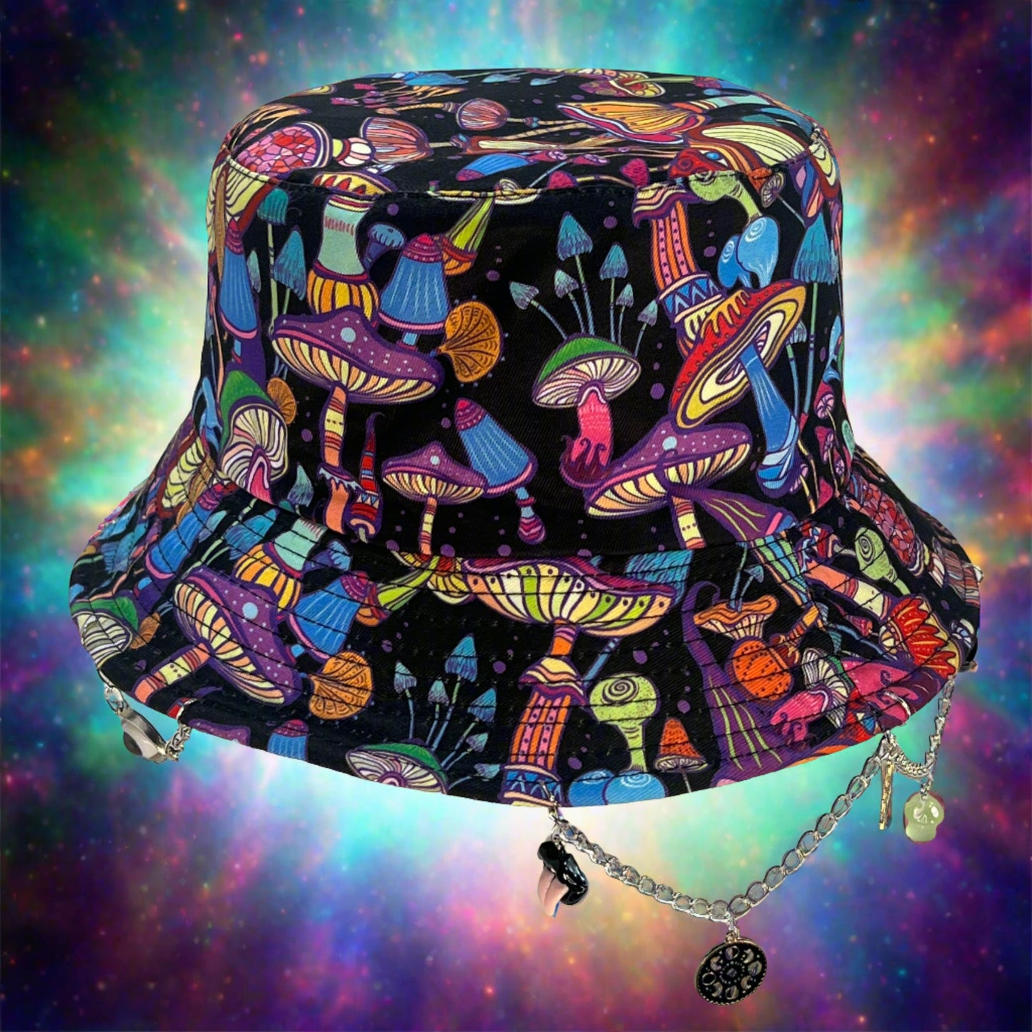 Look Before You Trip! Third Eye Mushroom Charm and Chain Bucket Hat