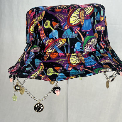 Look Before You Trip! Third Eye Mushroom Charm and Chain Bucket Hat