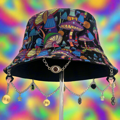 Look Before You Trip! Third Eye Mushroom Charm and Chain Bucket Hat