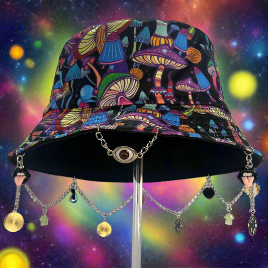 Look Before You Trip! Third Eye Mushroom Charm and Chain Bucket Hat