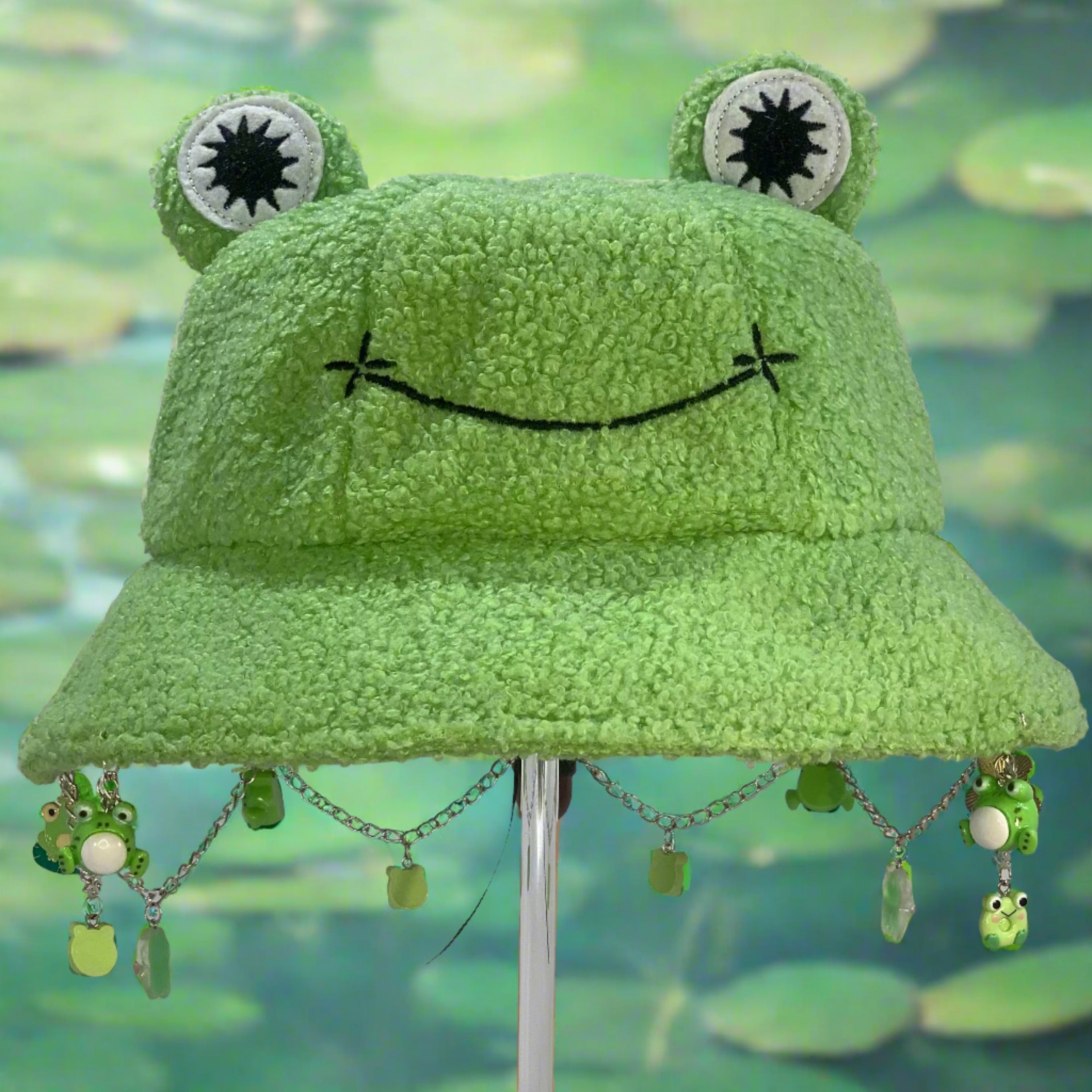Are You Ribbit Happy Frog Chain and Charm Bucket Hat Funky Elevation