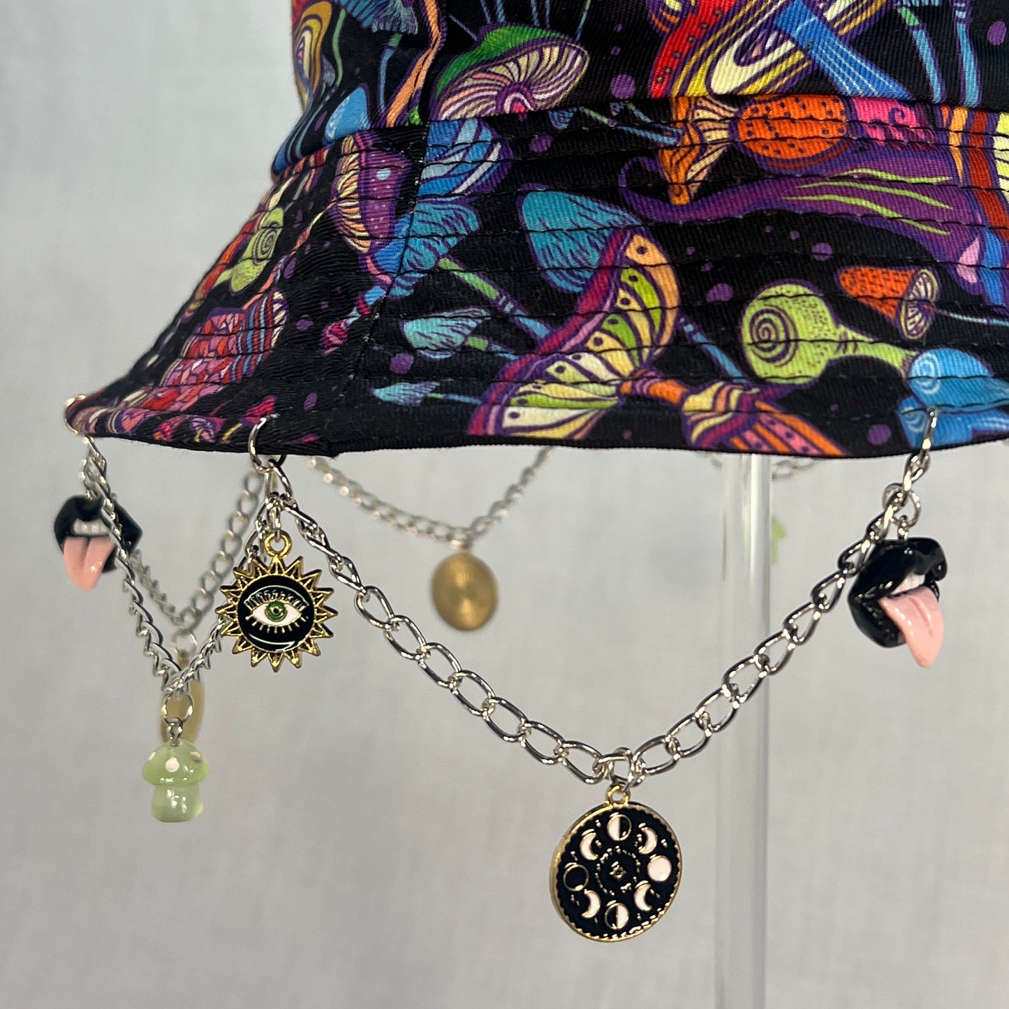 Look Before You Trip! Third Eye Mushroom Charm and Chain Bucket Hat