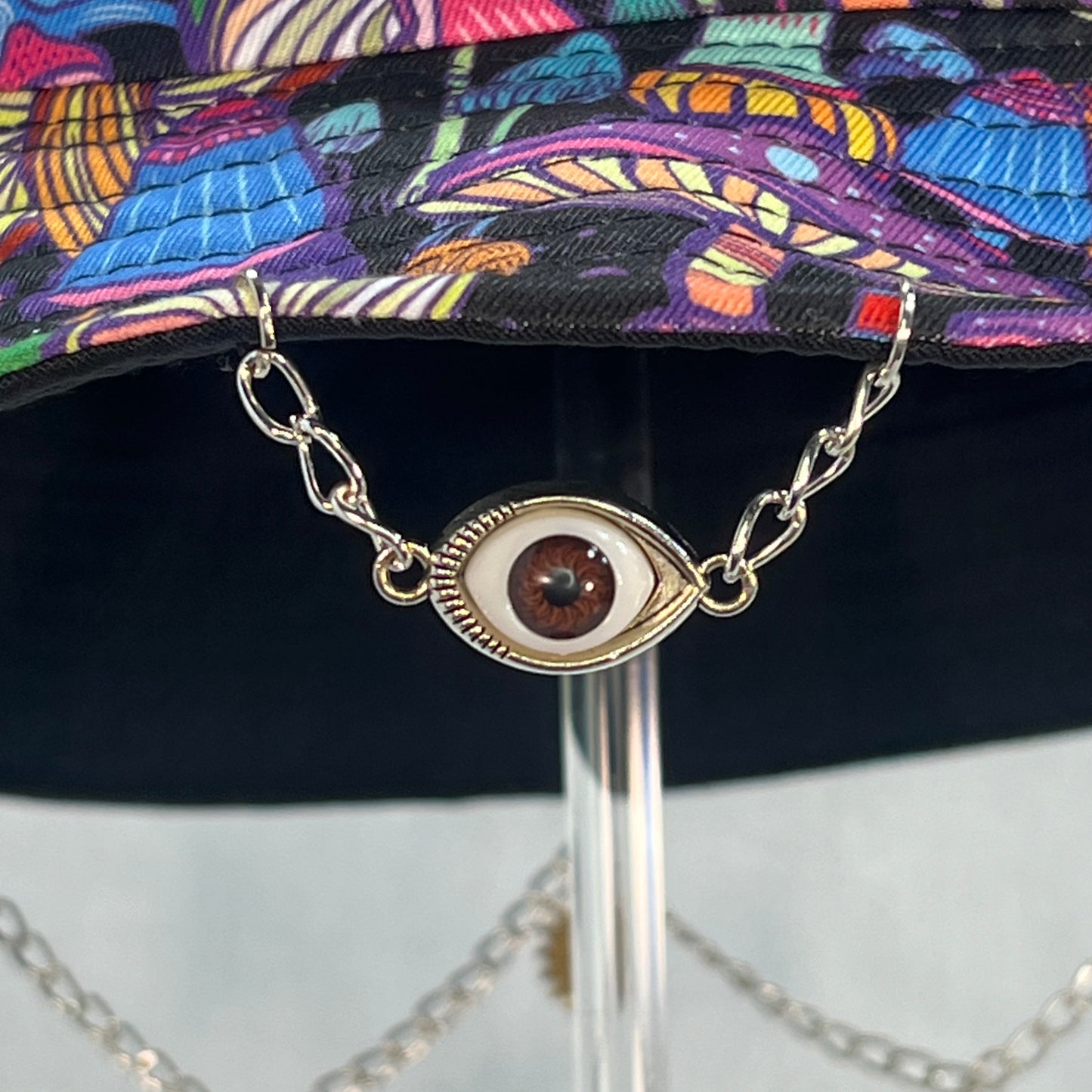 Look Before You Trip! Third Eye Mushroom Charm and Chain Bucket Hat