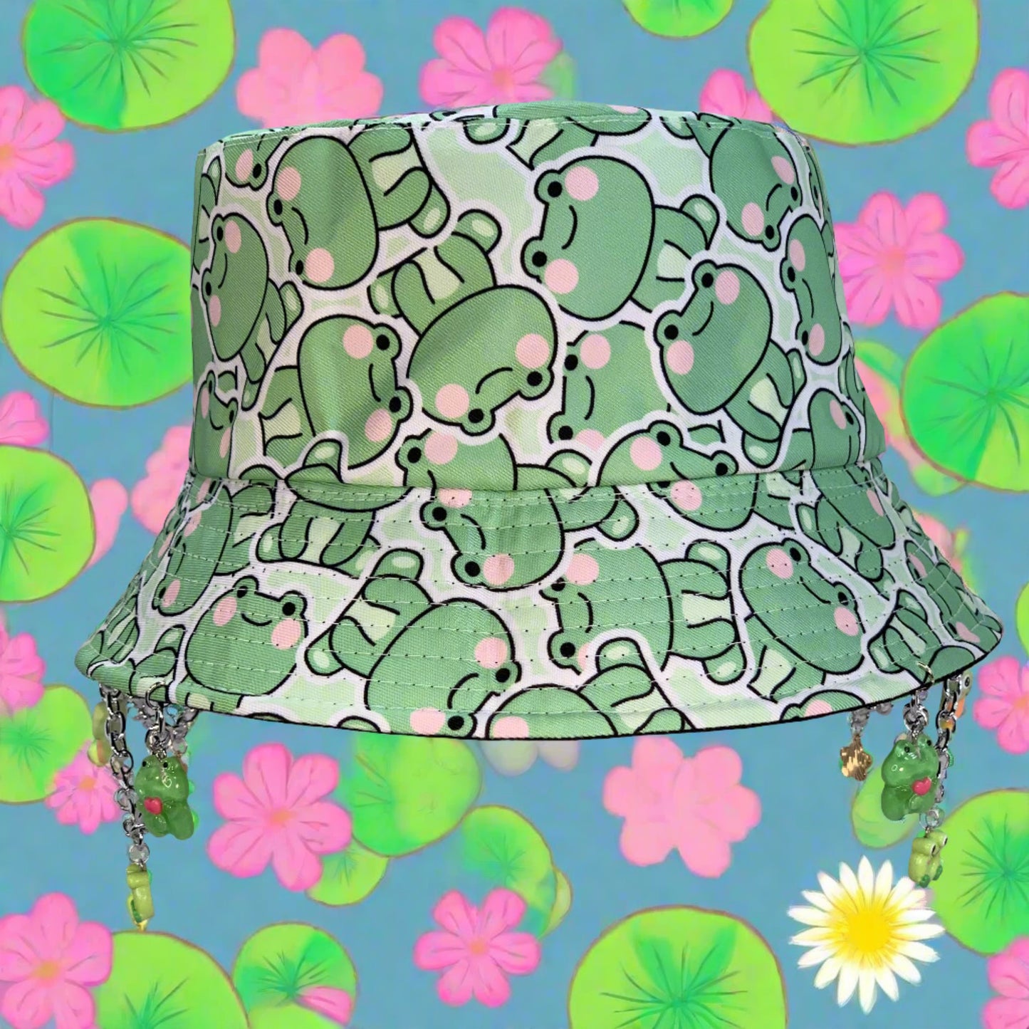 I Leaping Love Frogs! Kawaii Frog Charms and Chain Bucket Hat