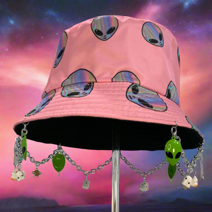 Alienated Abduction! Cute Alien and Cows Charms and Chain Bucket Hat