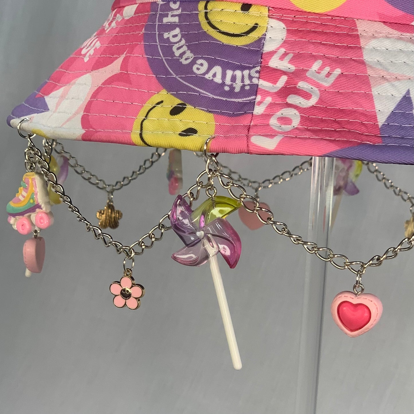 Love Your Self! Y2K Charms and Chain Happy Bucket Hat