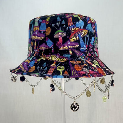 Look Before You Trip! Third Eye Mushroom Charm and Chain Bucket Hat