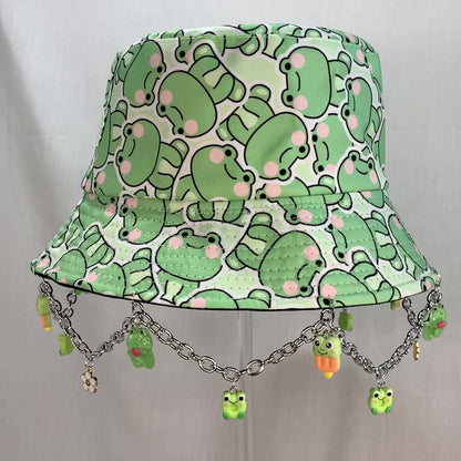 I Leaping Love Frogs! Kawaii Frog Charms and Chain Bucket Hat